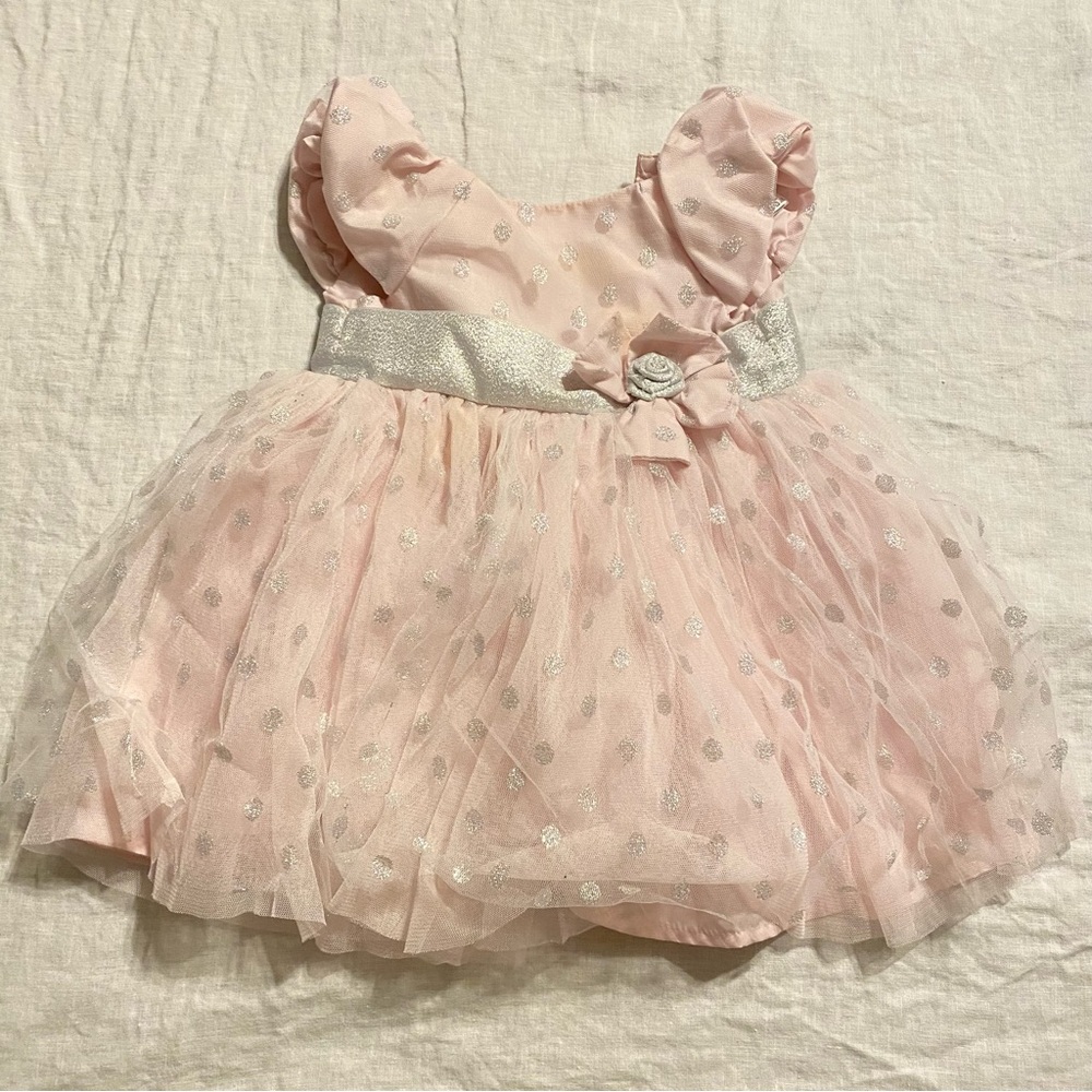 Baby Toddler Little Me Pink and Silver Party Dress